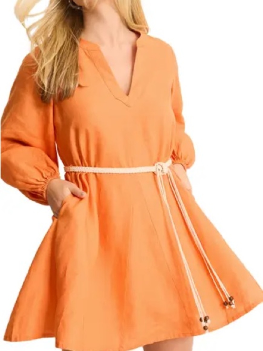 Tommy Bahama Orange Linen Blend Mini Dress Rope Belt Size Large - Picture 10 of 10